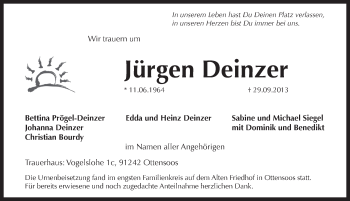 Traueranzeige von Jürgen Deinzer von Pegnitz-Zeitung